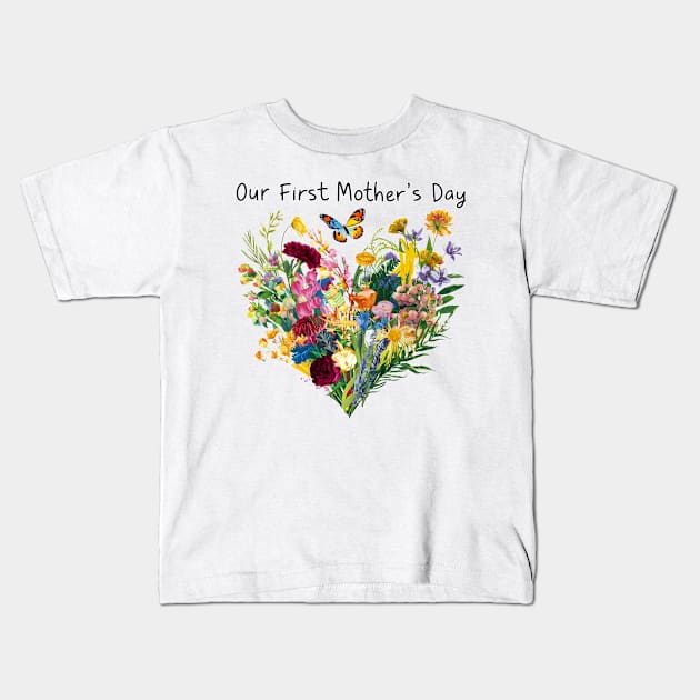 Our first mothers day vintage fun print shirt Kids T-Shirt by Inkspire Apparel designs